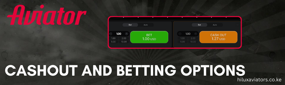 CASHOUT AND BETTING OPTIONS